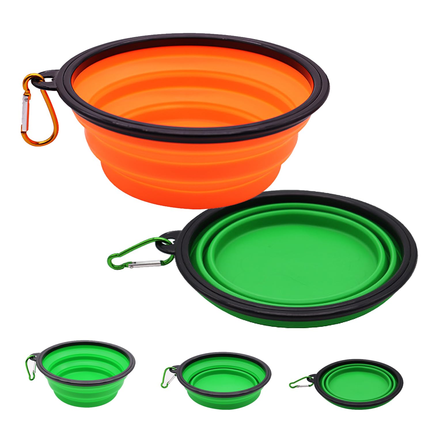 Lot de 2 gamelles pliables en silicone pour chien - Gamelles d'eau et de nourriture pour animaux domestiques avec boucles - Tasses et assiettes - Portable pliable et extensible