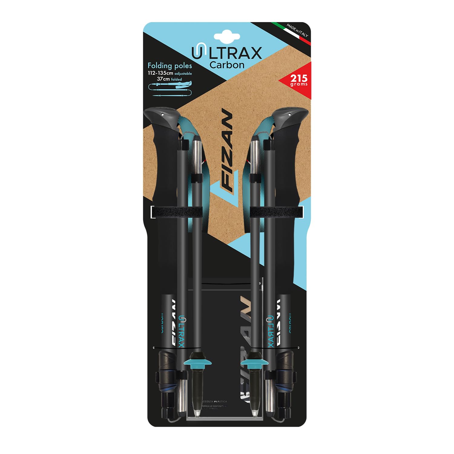 Fizan Ultrax - Bastones de Senderismo ultraligeros, mochileros, Ciclismo, senderos de Senderismo, Plegables a 14.5 Pulgadas, Aluminio o Fibra de Carbono