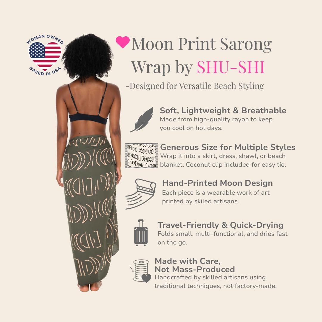 SHU-SHI Sarong Wraps for Women Pareo Beach Skirt Boho Bathing Suit Cover Up Moon Printed