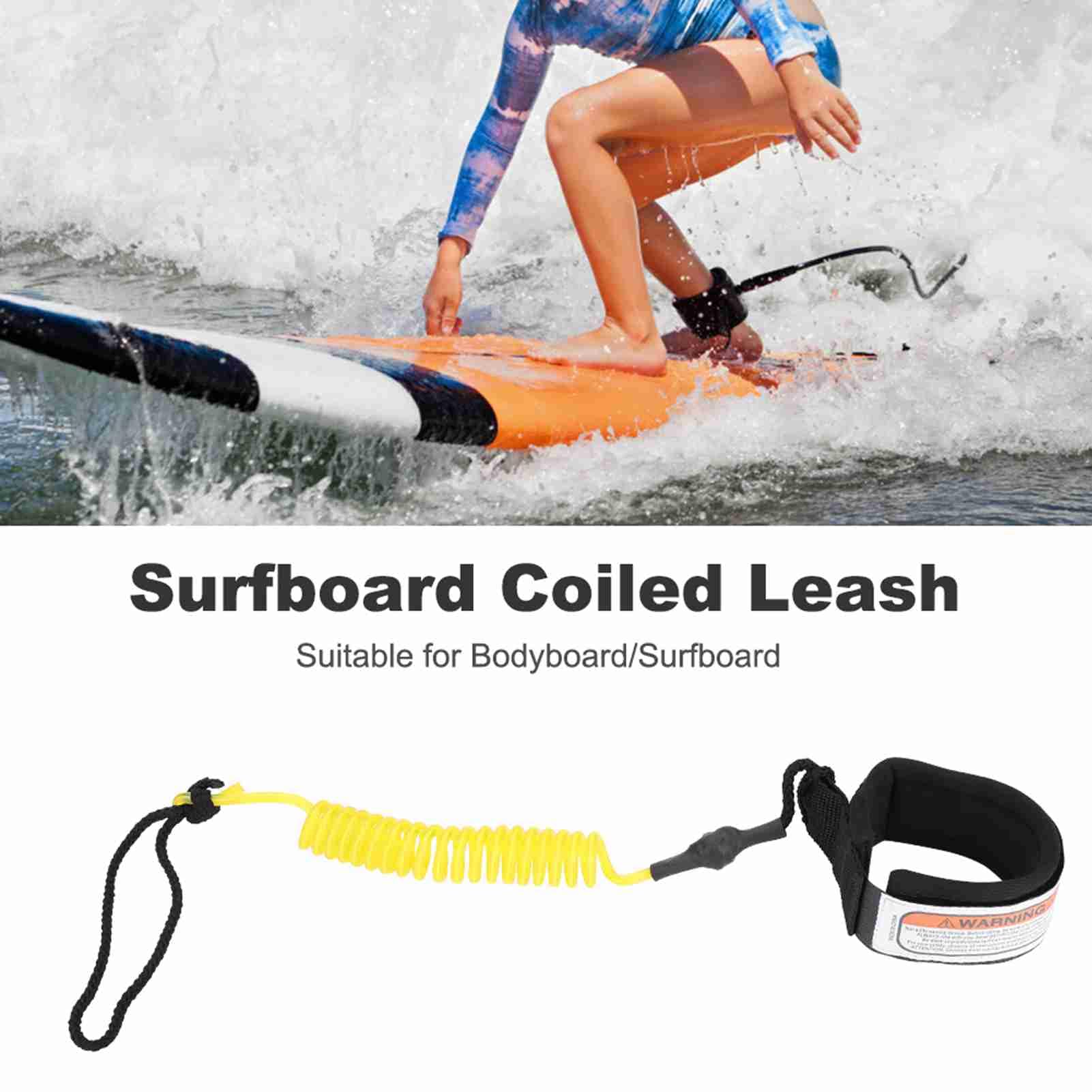 Planche de Surf Laisse Stand up Paddle Board enroulé Printemps Laisse Jambe Pied Corde Surf Laisse 5mm(Jaune),braceletde Maintien pour Planche Surf