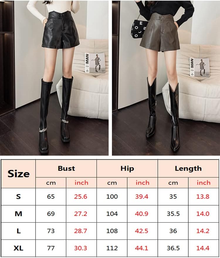 Miniatura 6 de Autumn Winter Women's PU Shorts, Casual High-Waisted Loose Shorts Worn Outside with Boots