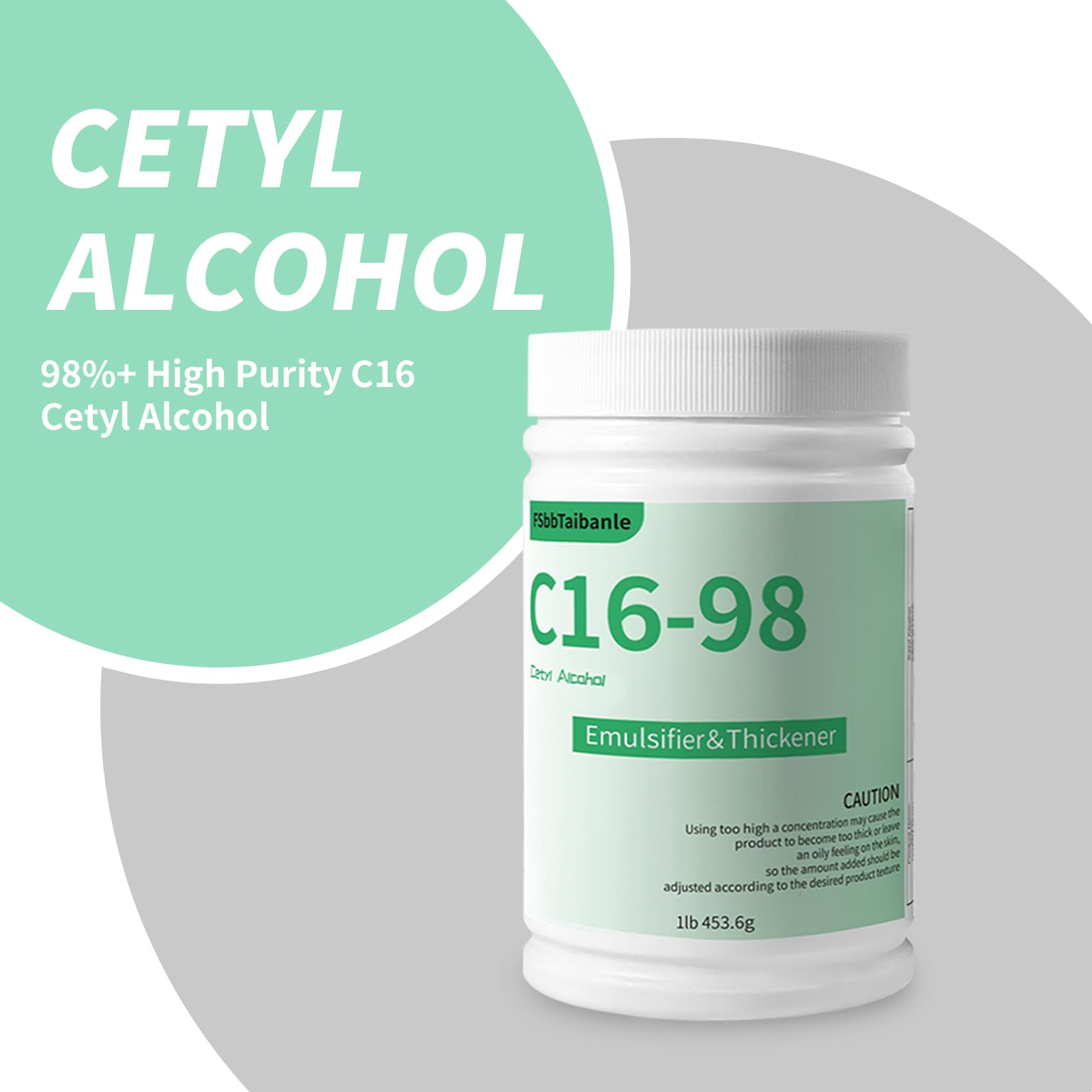 Cetyl Alcohol 1 lb (453.6g) - 98%+ High Purity C16 Cetyl Alcohol - Cosmetic Grade for Lotion Making, DIY Creams, Hair Conditioners - Natural Emulsifier & Thickener
