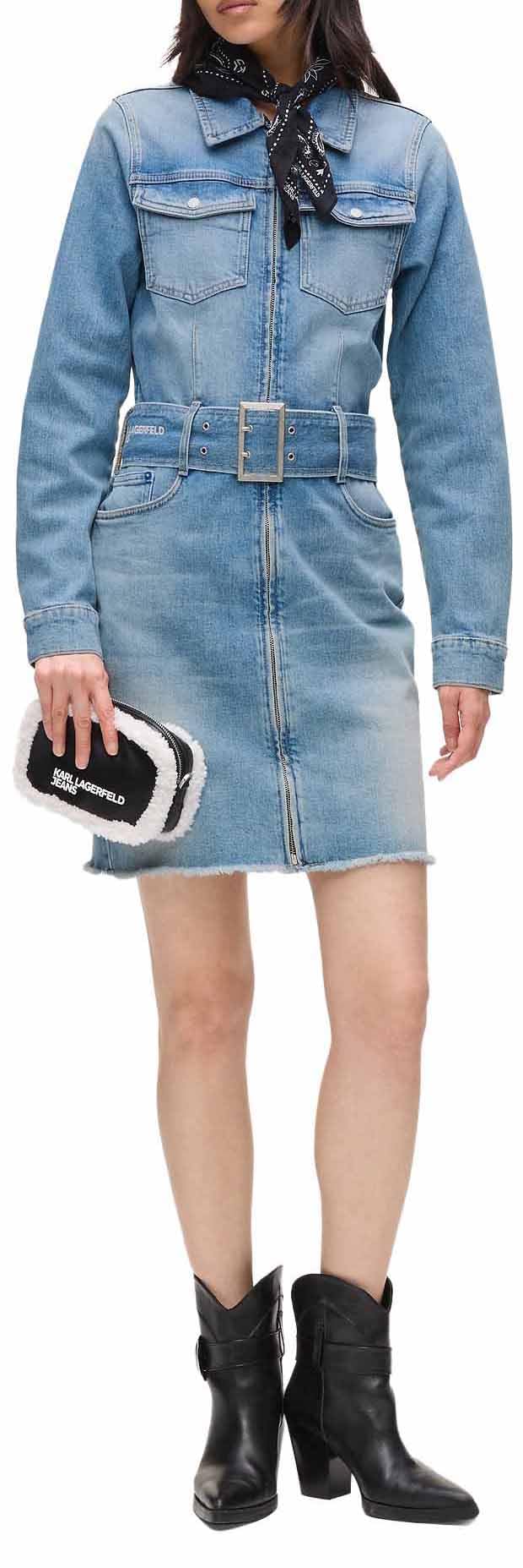 Karl Lagerfeld Jeans, Damska, Sukienka Z Paskiem, Regular Fit