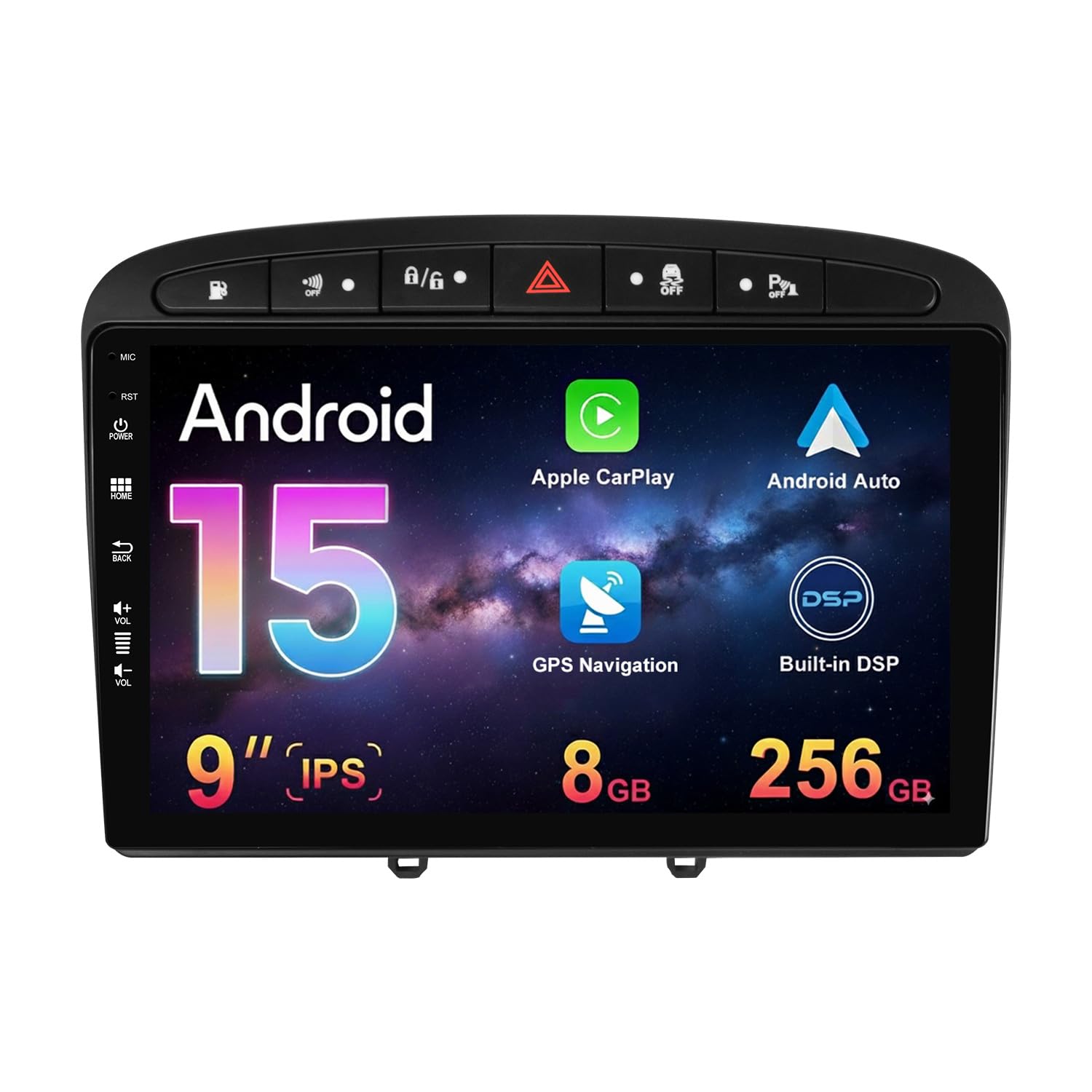 Android 15 Radio samochodowe 2 Din 9-calowy ekran dotykowy Octa Core 8GB+256GB Nawigacja GPS dla Peugeot 308/408 (2007-2015) z DSP Carplay WiFi 4K Wideo Bluetooth WiFi Wsparcie 360 Kamera