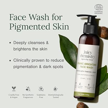 Juicy Chemistry Organic Face Wash with Tamanu Oil & Kakadu Plum | Brightening & Hydrating Cleanser for Pigmentation, Sensitive & Dry Skin | Vegan, Cruelty-Free 3.4 oz