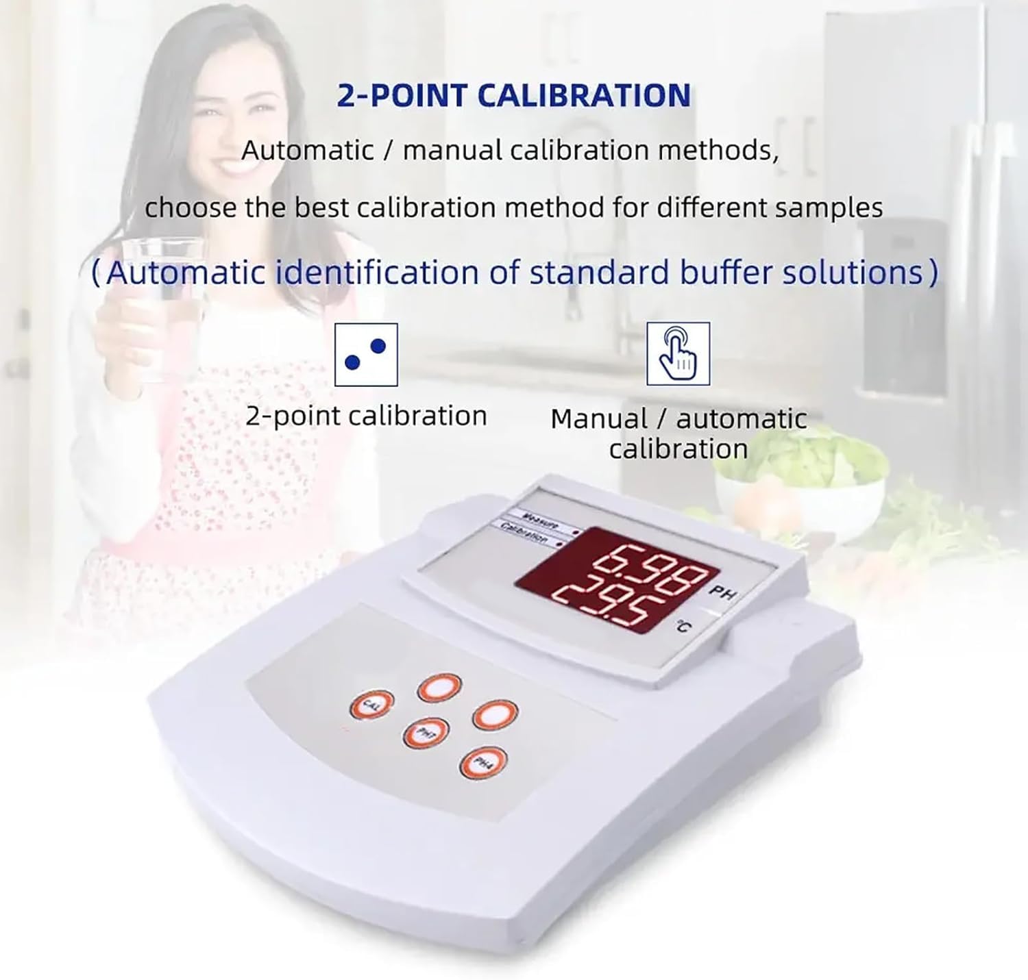 ERICAT Medidor De PH De Laboratorio De Sobremesa, Medidor Acidez Calibración Automática con Pantalla LCD, Rango De Medición De 0.00~14.00PH Y Calibración Automática De 2 Puntos, para Acuarios Y Pesca