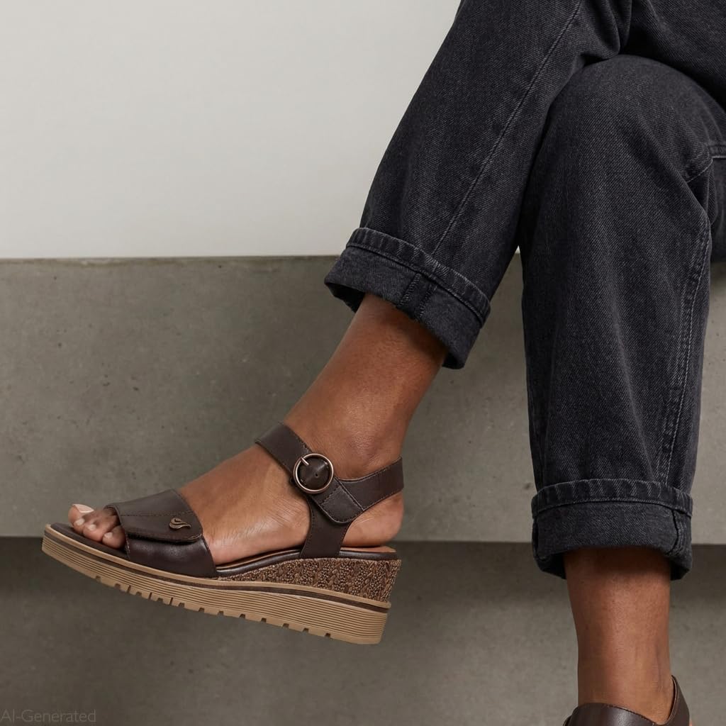 Jana Damen Sandalen mit Keilabsatz mit Klettverschluss Vegan