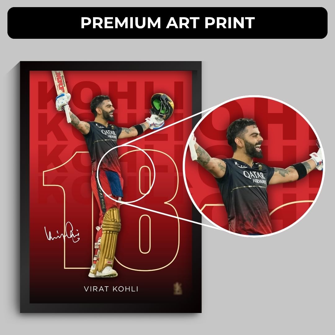 Funk You Store Virat Kohli Framed Poster | King Kohli 18 Wall Art | RCB Edition | Cricket Legend | Premium Sports Decor for Cricket Fans | Motivational Wall Poster (F_008) 1