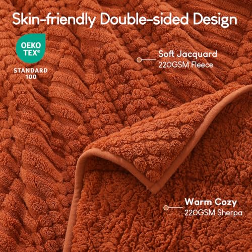 Image of Cottonblue Sherpa Fleece Weighted Blanket 15 lbs for Adults Queen Size, Soft Fuzzy Jacquard Weighted Blankets Throw 60 inch x 80 inch for Sleep Relax, Cozy Warm Knitted Heavy Blanket for Bed Sofa, Orange