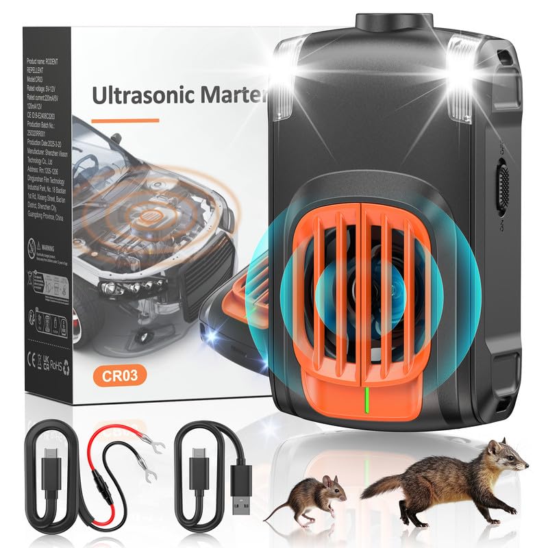 SOKTNEU Marderschreck Auto Ultraschall Marderabwehr mit Flexible Stromversorgung Marderabwehr Auto für Motorraum inkl an 12V Autobatterie für Auto Garten Dachboden - 1 Stück