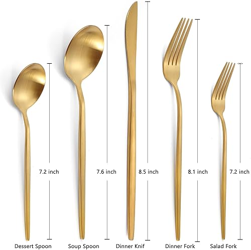 Miniatura 2 de Juego de cubiertos de acero inoxidable mate para 4, juego de cubiertos de cocina de 20 piezas, incluye cucharas y tenedores, acabado pulido