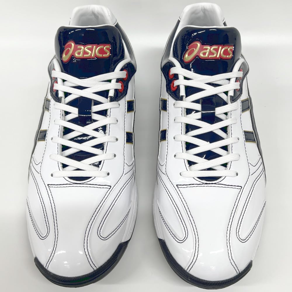 ホワイト×ネイビー アシックス 野球 トレーニングシューズ アップ