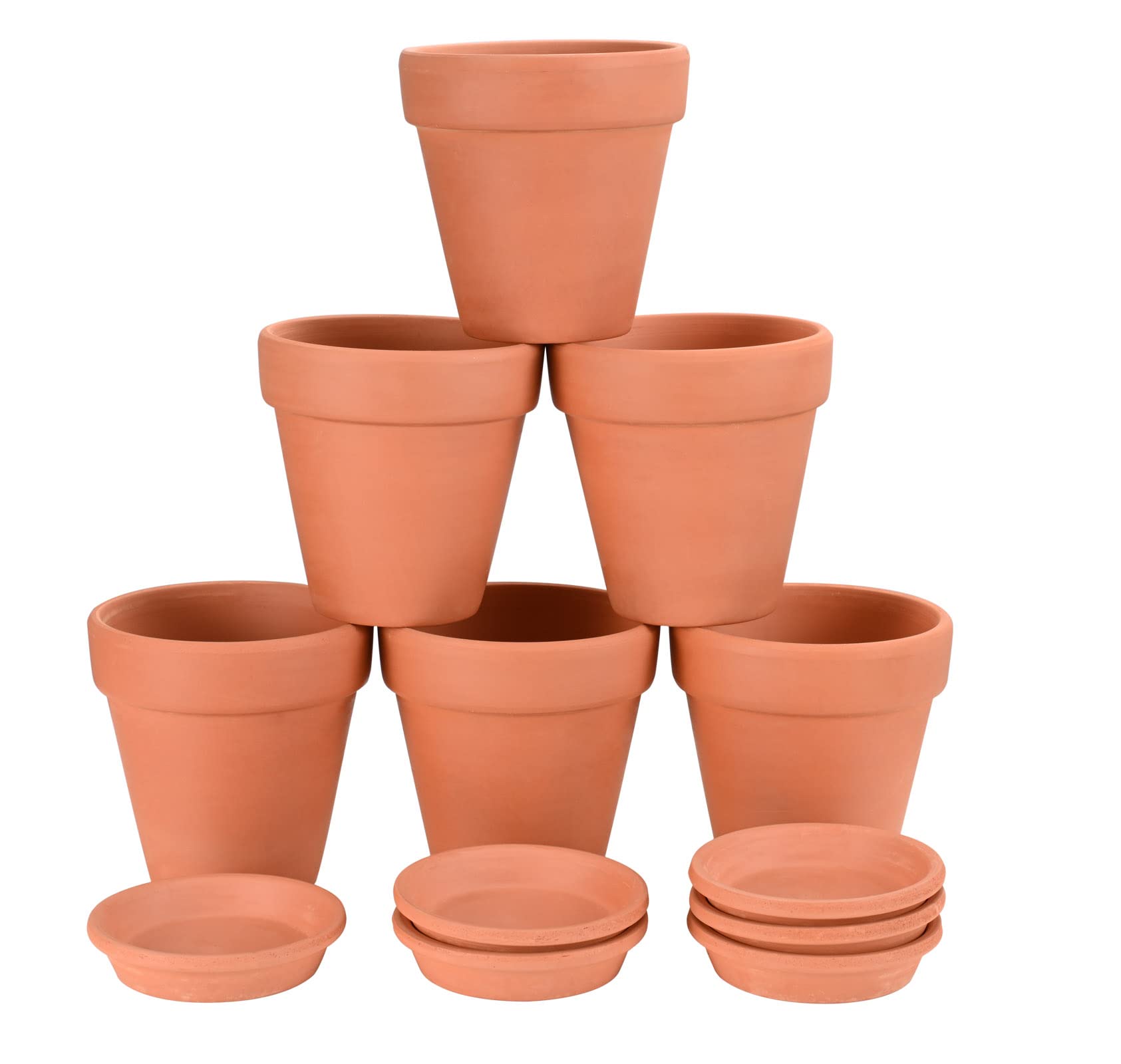 6 Pcs Mini Planters 3.93" Clay Planters with Trays, Cactus Planters, Succulent Nursery Planters for Gardening, Flower Plants, Crafts, Wedding Supplies and More (3.93")