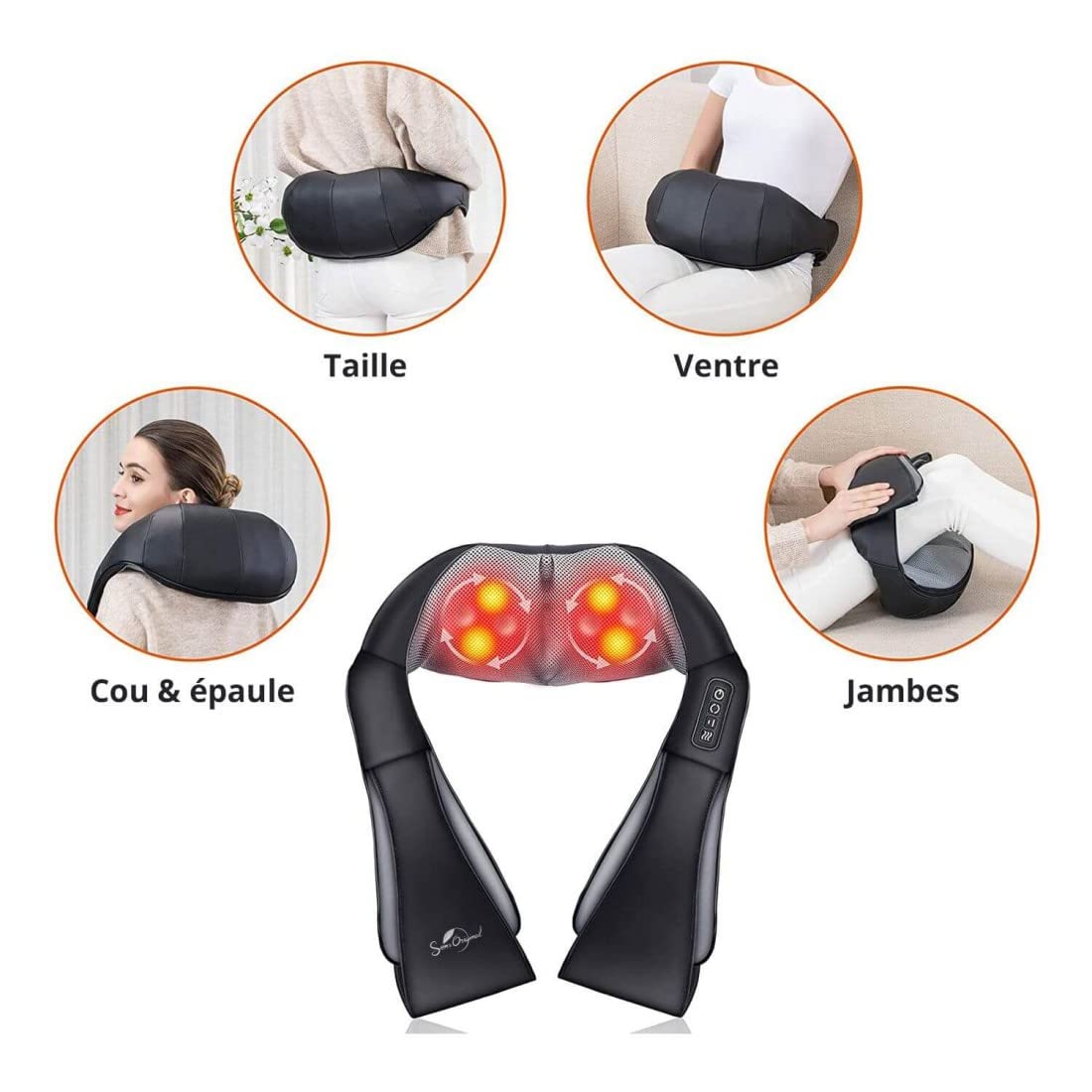 Aparato de masaje multiusos y ergonómico shiatsu para calentar cuello/nuca/hombros/cervicales/trapecio