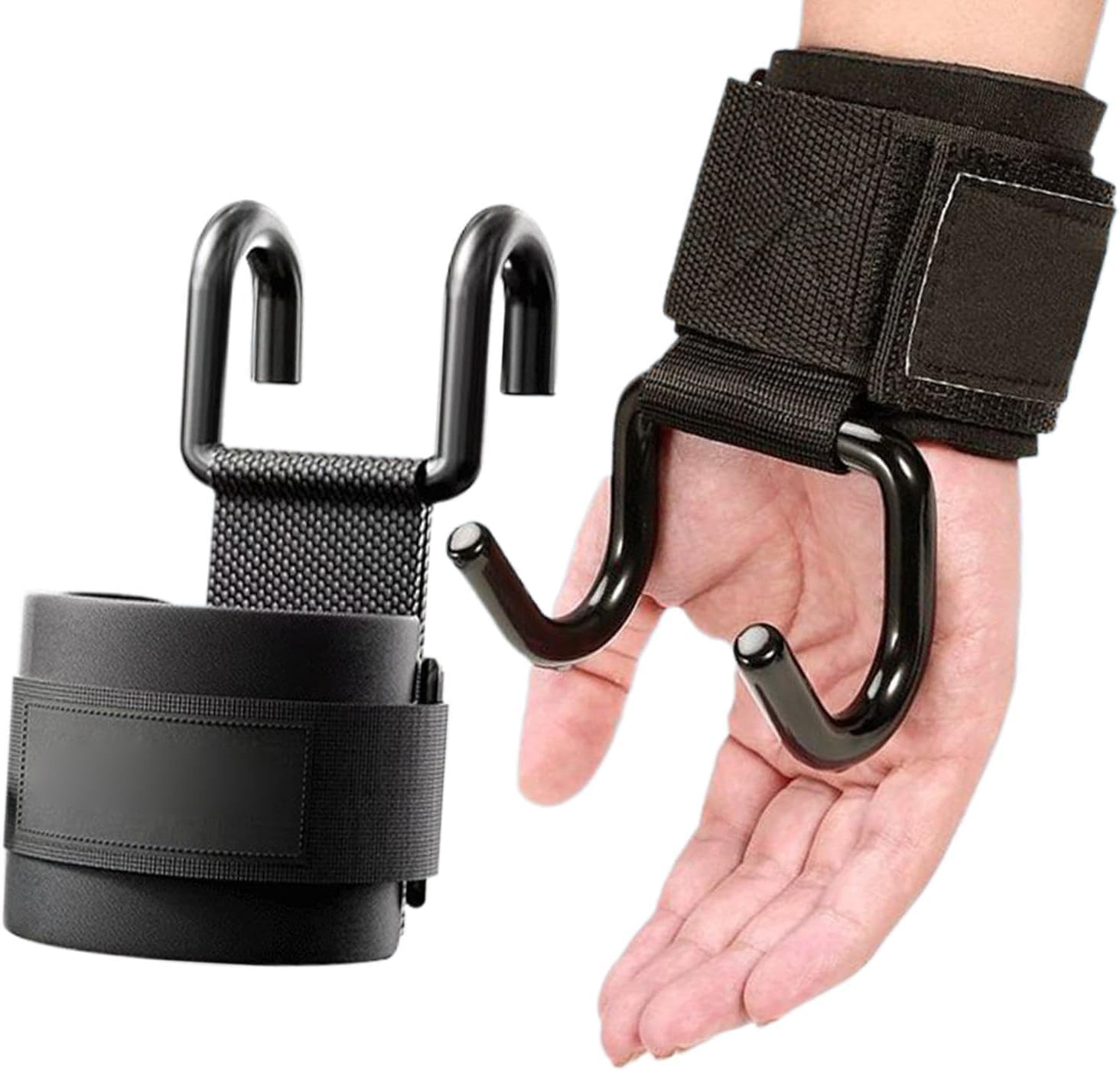 NETXE 2pcs Black Weight Lifting Hook Grips with Adjustable Wrist Straps - Durable Nylon, Non-Slip Design for Gym Fitness, Pull-Ups, Power Lifting - Hand Bar Grips for Enhanced Grip and Support, Weight Lifting Accessories-image-21