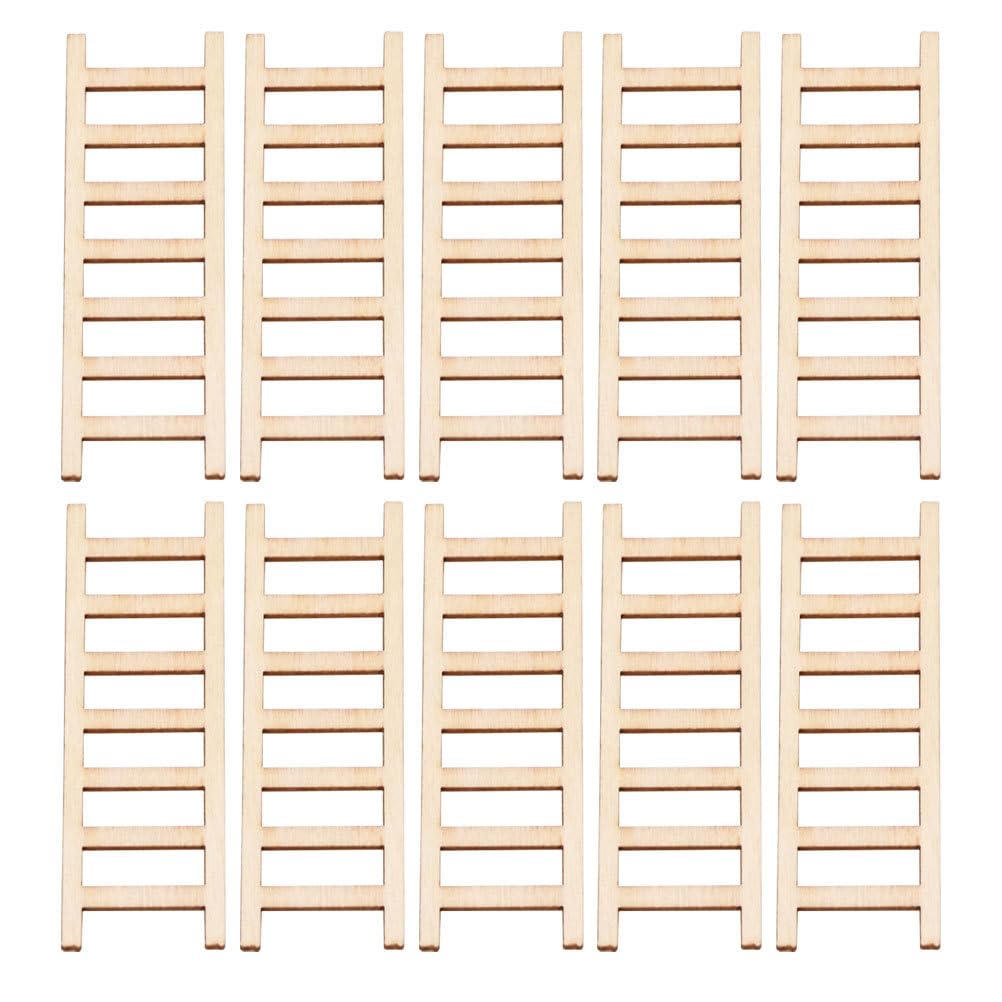 Operitacx Mini Wooden Ladder 2.36 Inch Dollhouse Accessory for Diy Crafts Micro Landscape Model Photography Prop Set of 10 Small Step Ladders
