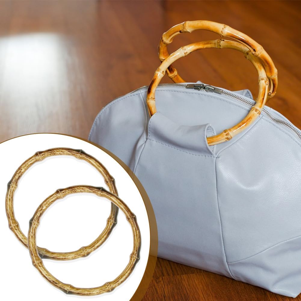 10 PCS Imitation Wooden Round Handbag Handles Replacement ‌Plastic Rattan Purse Handmade Bag Handles for DIY Beach Summer Shoulder Bag Crocheted Handbag (Plastic)