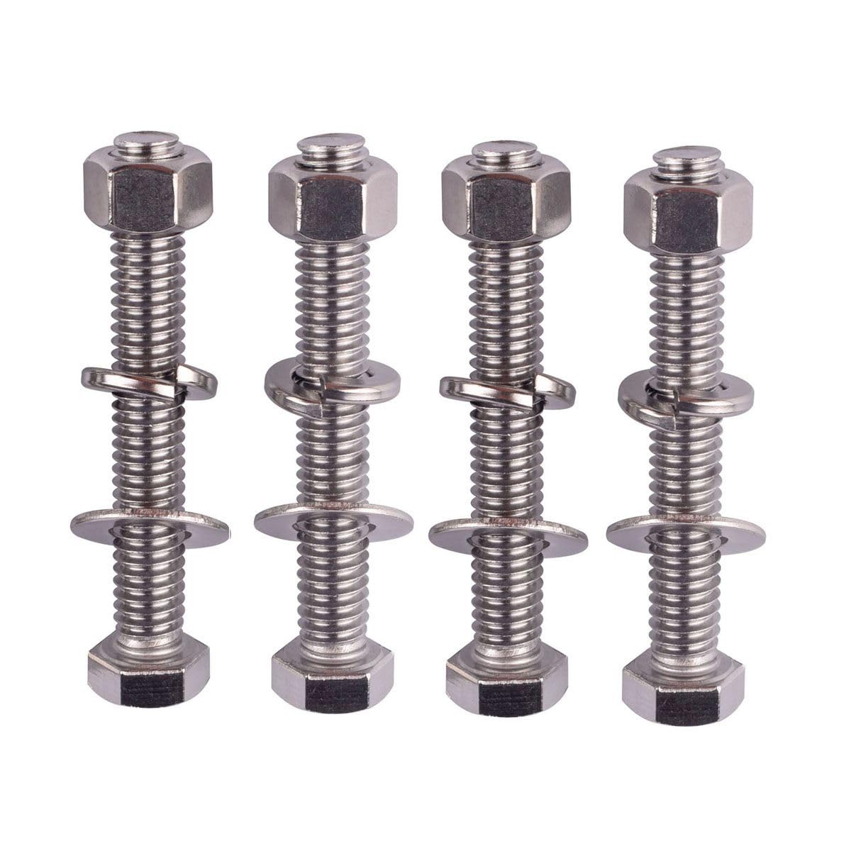 KOSJETHAS 4 Sets 3/8-16 x 4 Stainless Steel Hex Head Screws Bolts with Nuts Flat Washers Lock Washers 304 SS 18-8, Fully Threaded Silver