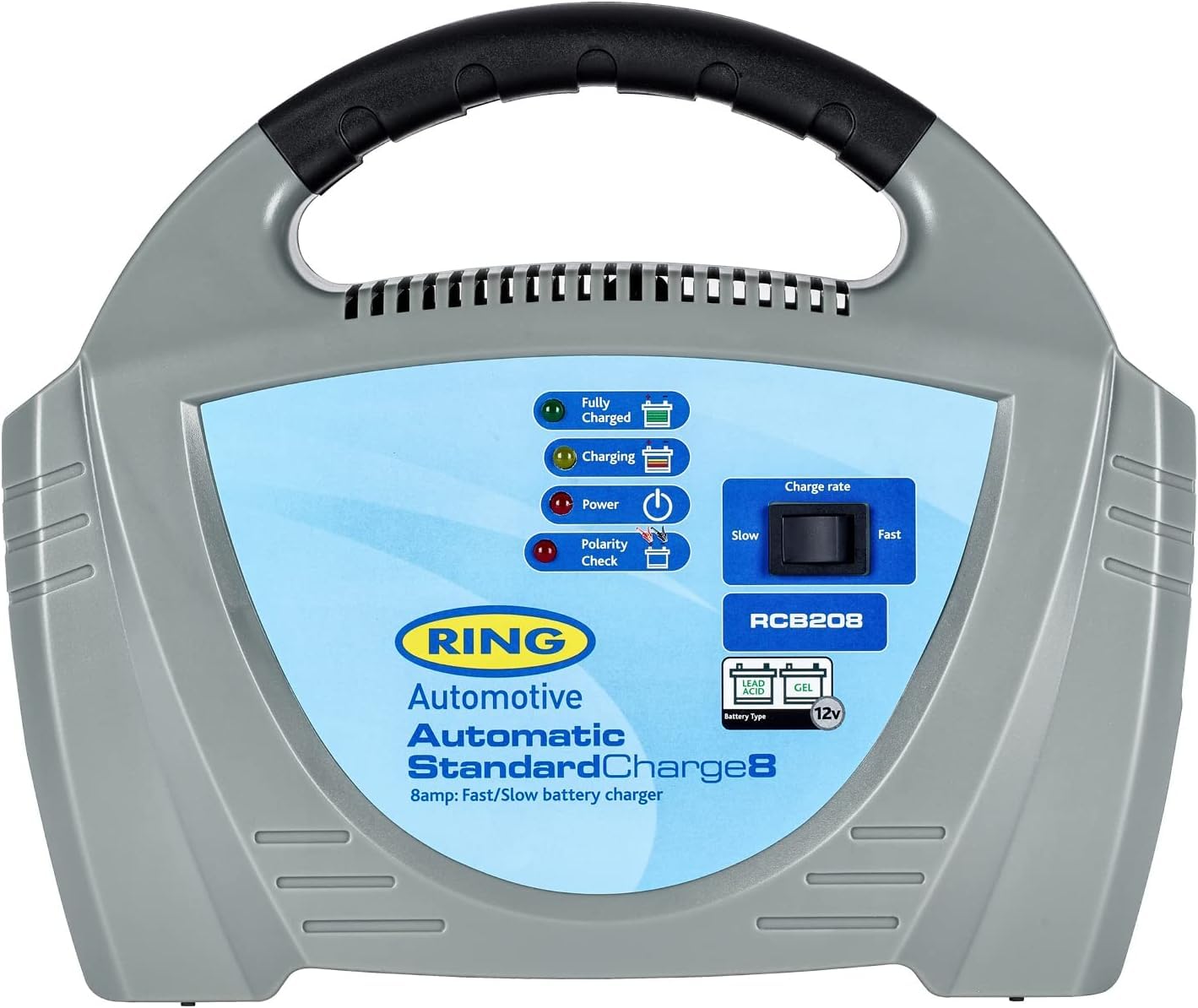 RING 8A Automatic Car Battery Charger: Suitable for Vehicles up to 2.5L & Protects Against Over Charging