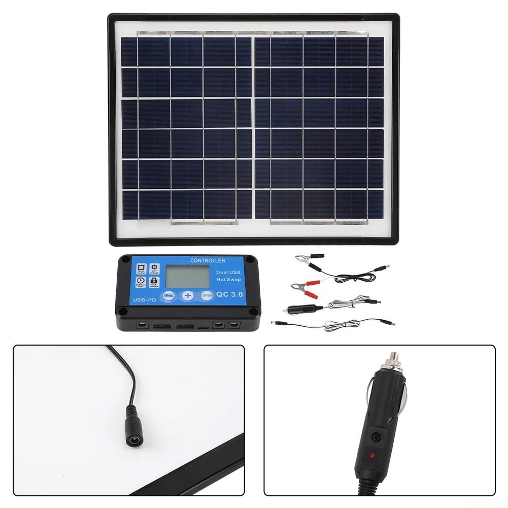 Pannello solare monocristallino da 20 W 6 V con doppia porta USB e DC per camper, barca, ricarica batteria moto