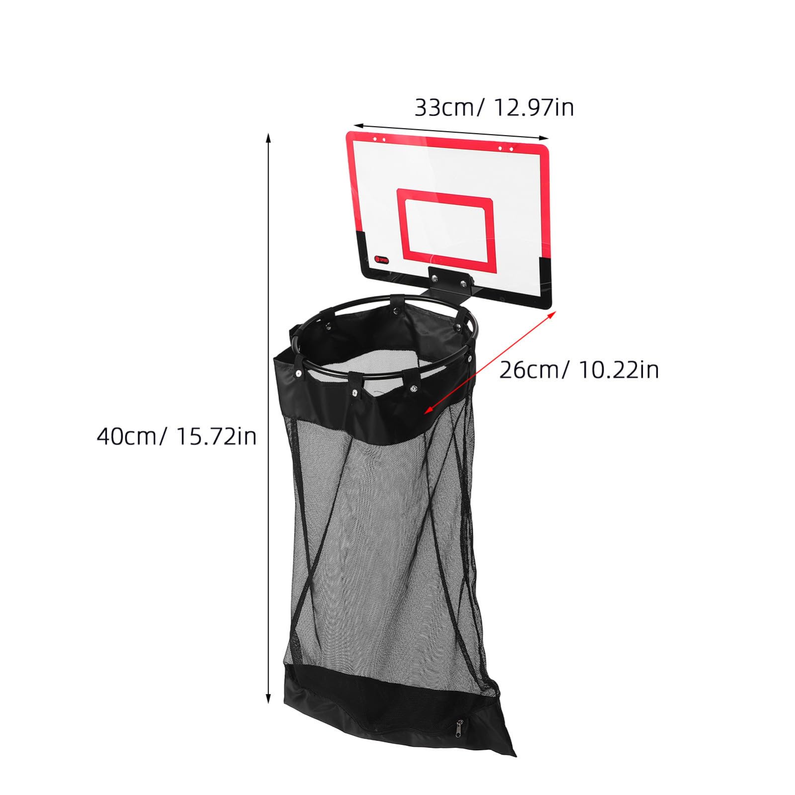 GALPADA Cesto Portabiancheria da Porta a Canestro da Basket, Cesto da Bucato Appeso in Rete Cerniera, Plastico, Rosso, Salvaspazio, per Dormitorio e Bagno