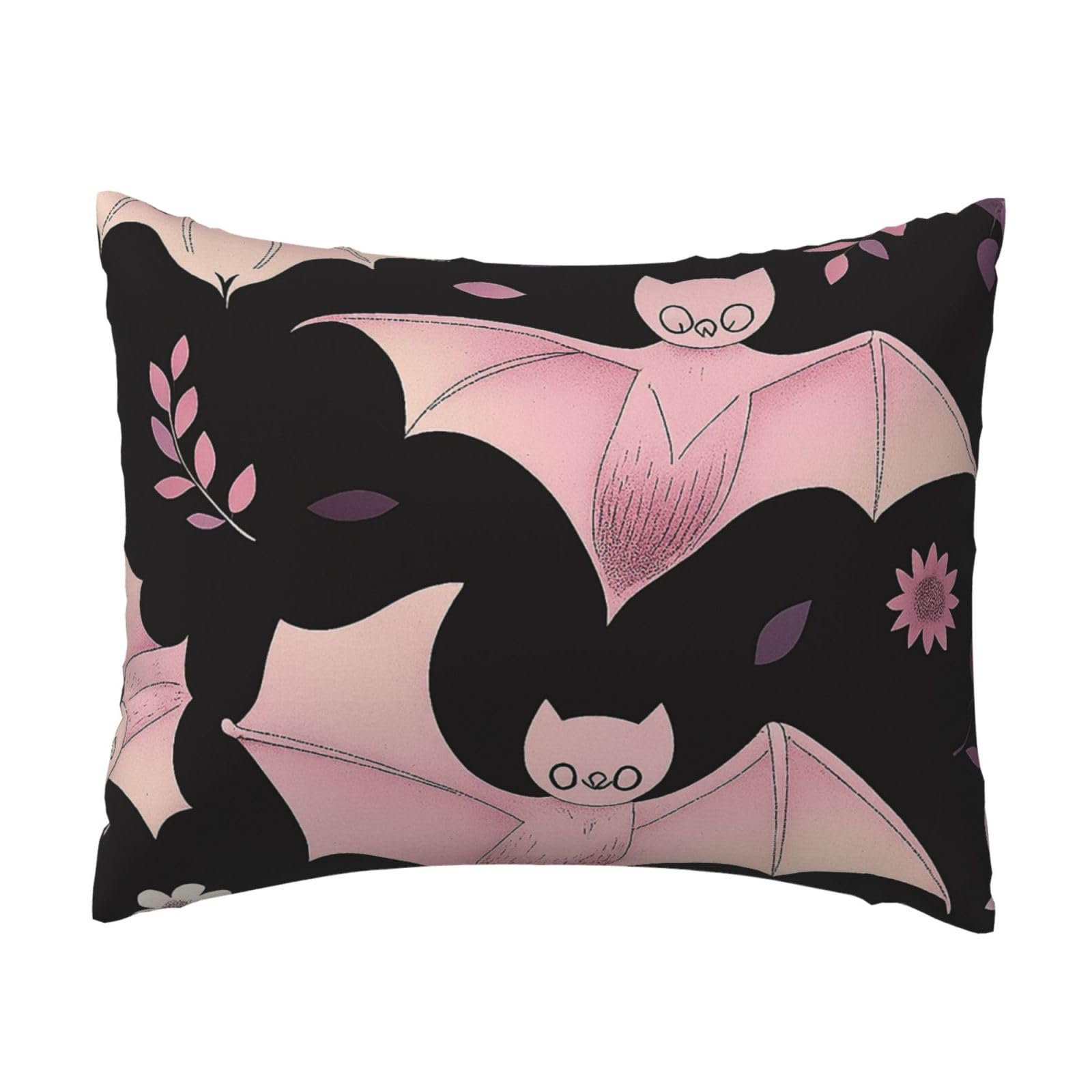 Pink Bat and Floral Pillowcase Soft Plush with Zipper Decorative Pillowcovers 16x20 in