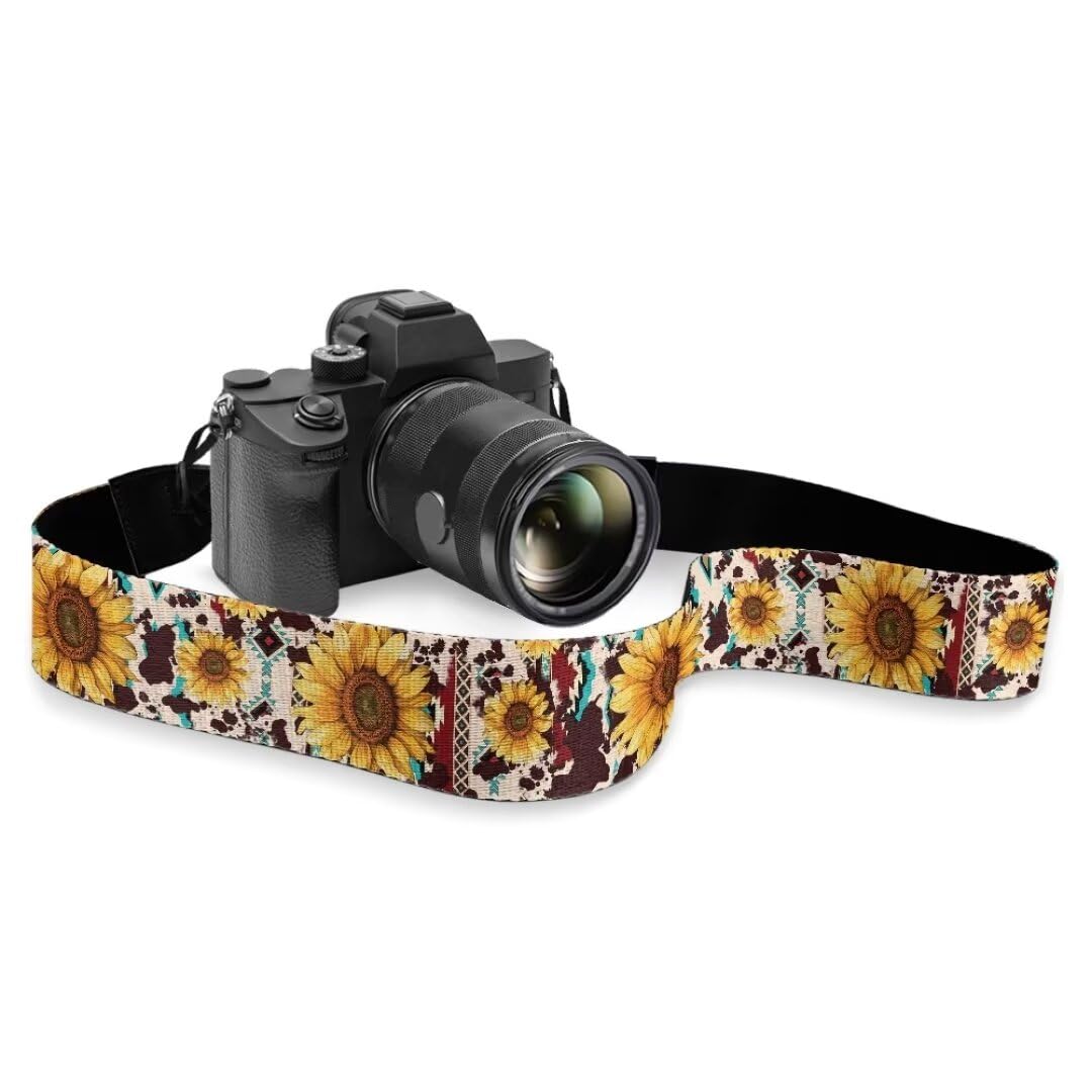 Coldinair Tribal Strips Adjustable Camera Strap,Sunflower Soft Wide Camera Neck/Shoulder Strap with Genuine Leather Head for All Cameras,Universal Fit