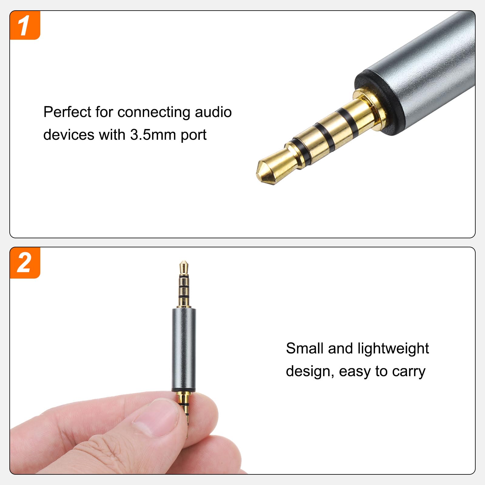 Sourcing Map 2 Adattatori Audio Da Maschio A Maschio 3.5 Mm: Accoppiatore Stereo TRS Per Collegare Telefono, PC, Altoparlanti (Grigio)