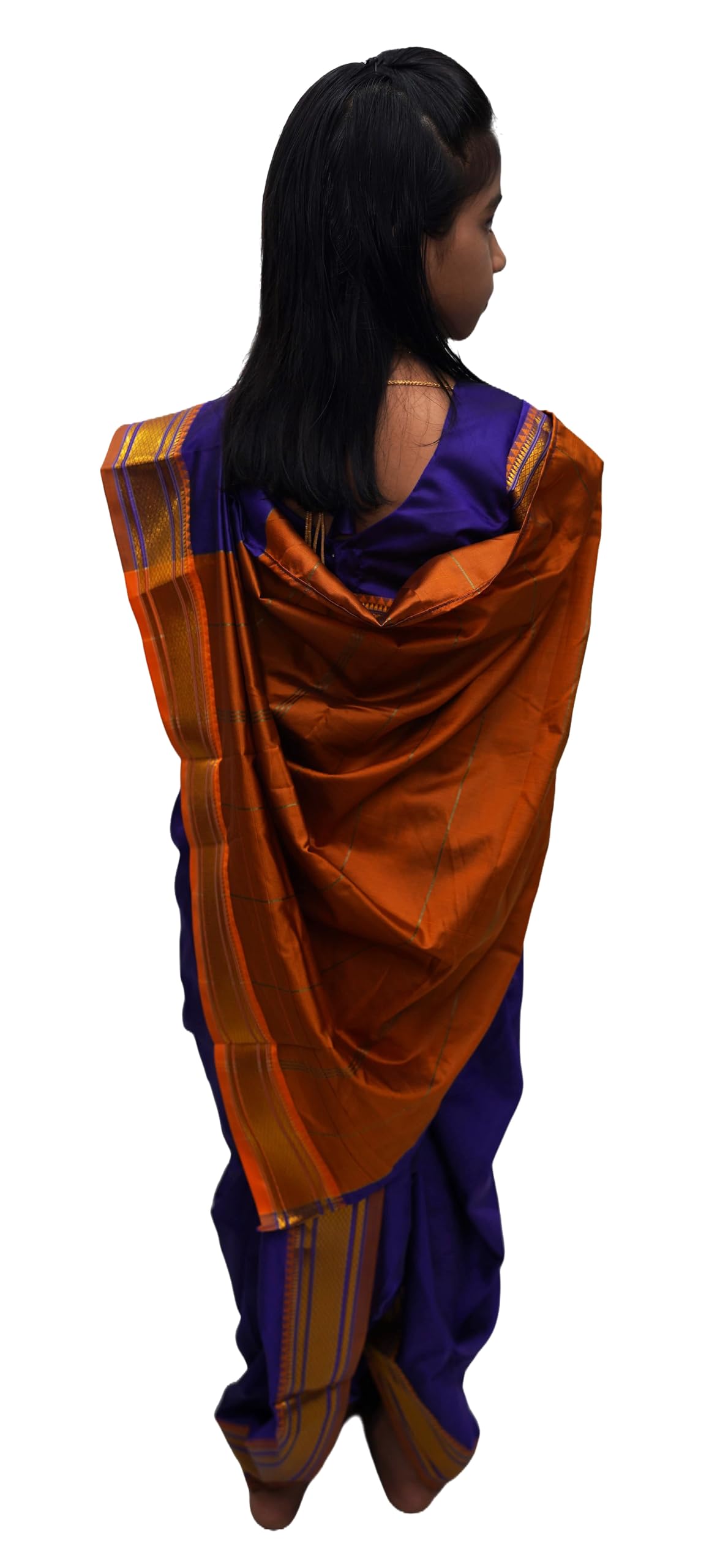 LUSTER Girl's Belgaon Silk Nauwari Saree (8-9 Years, Navy Blue) 3