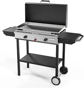Bonnlo 2-in-1 Propane Stove and Griddle with Portable Wheels, 2 Burner Outdoor Gas Cooker with 150,000 BTU