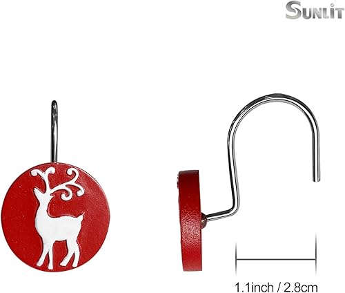 Miniatura 2 de Sunlit Ganchos de cortina de ducha con diseño de reno blanco, anillos de cortina de ducha rojos, resina, decoración de baño de invierno, paquete