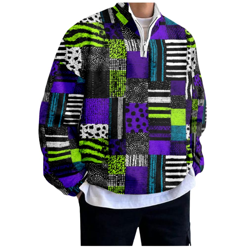YABTF Animal Print 1/4 Zip Pullover Mens Sweatshirt Trendy Stand Collar Graphic Sweatshirts Vintage Fall Oversized Sweatshirt