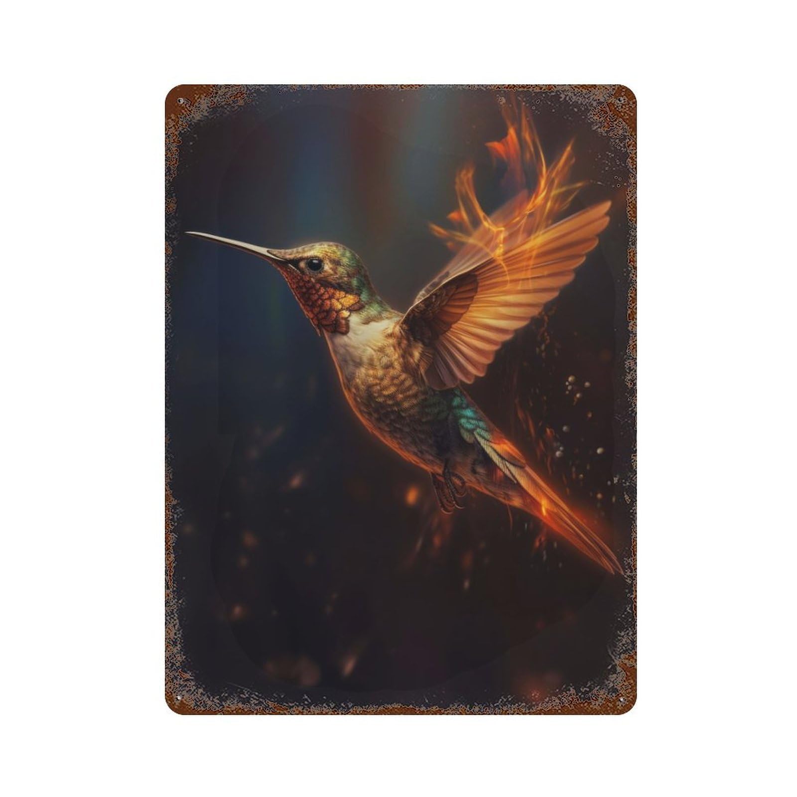 Hummingbird Rust Effect Tin Sign 15.7"x11.8", Novelty Wall Decor for Garage, Pub Or Kitchen