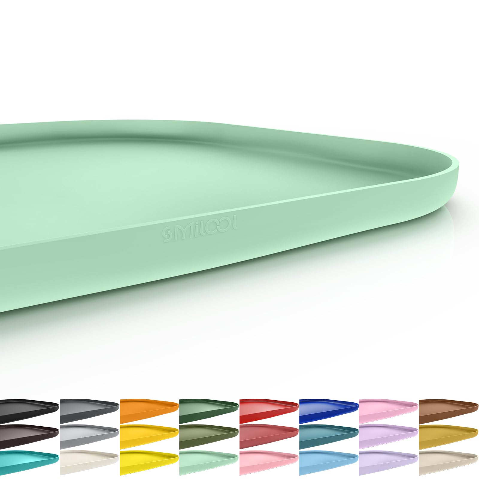 Smilool Silicone Pet Food Mat with Raised Edge for Food and Water Bowl, Dog Feeding Mats, Cat Food Trays for Floor Waterproof, Rubber Tray for Dogs and Cats, 19 x 12 x 0.7 Mint Green