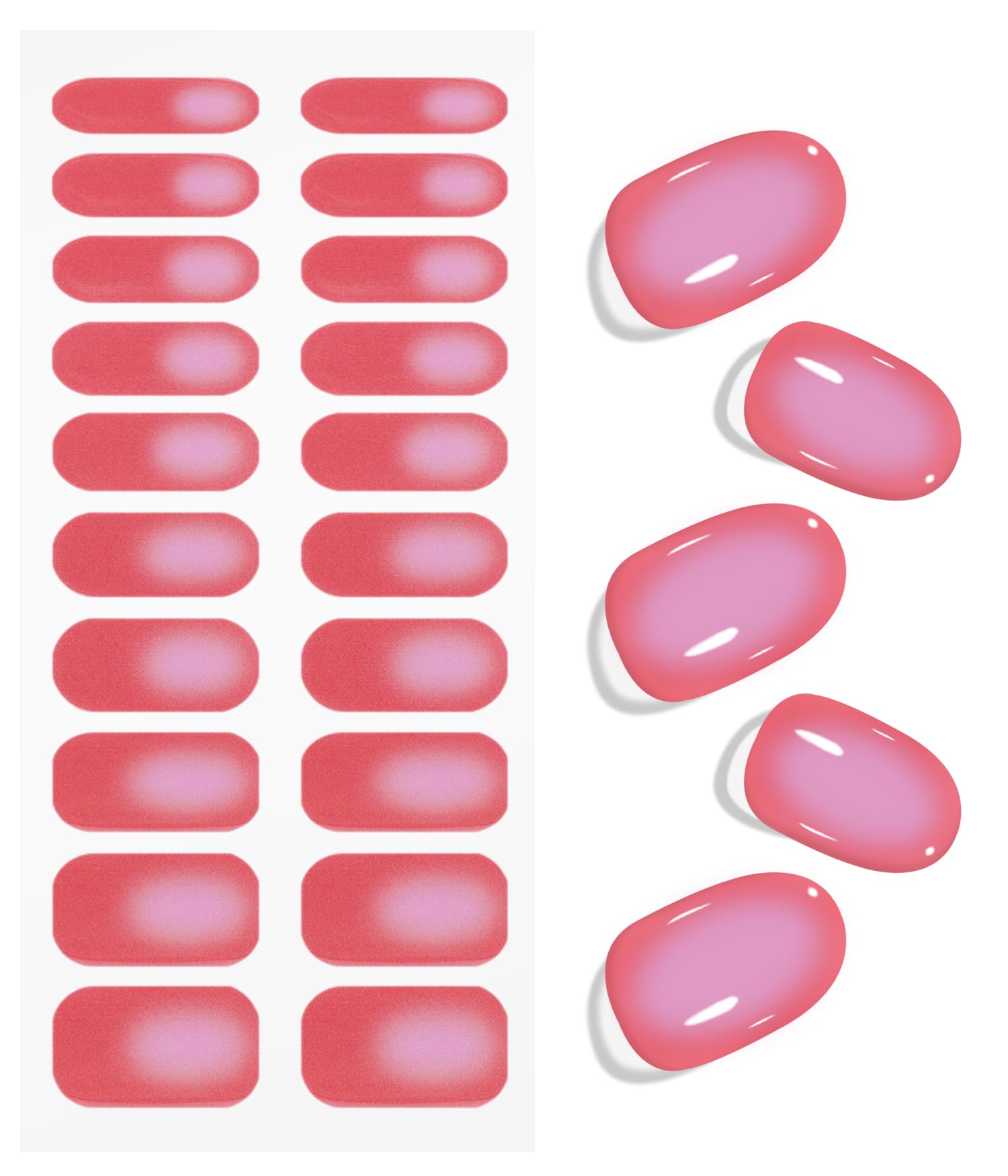 JMEOWIO Gel Nail Stickers Red Pink Semi Cured Gel Nail Strips Wraps UV/LED Nails Art Design Decoration Accessories - Image 2