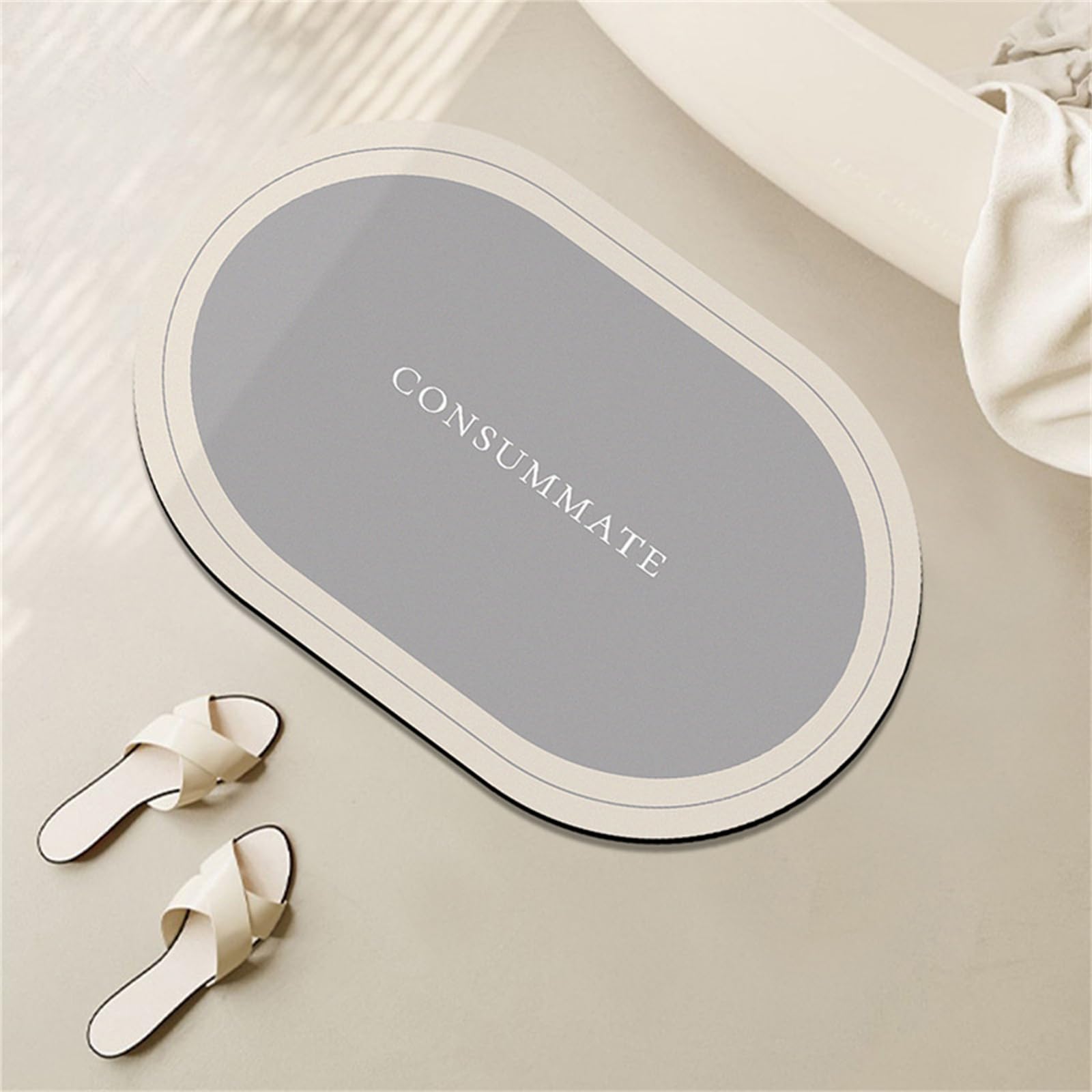 Tapis De Bain En Pierre De Diatomite - Séchage Rapide, Antidérapant, Oval, Absorbant Pour Salle De Bain/douche