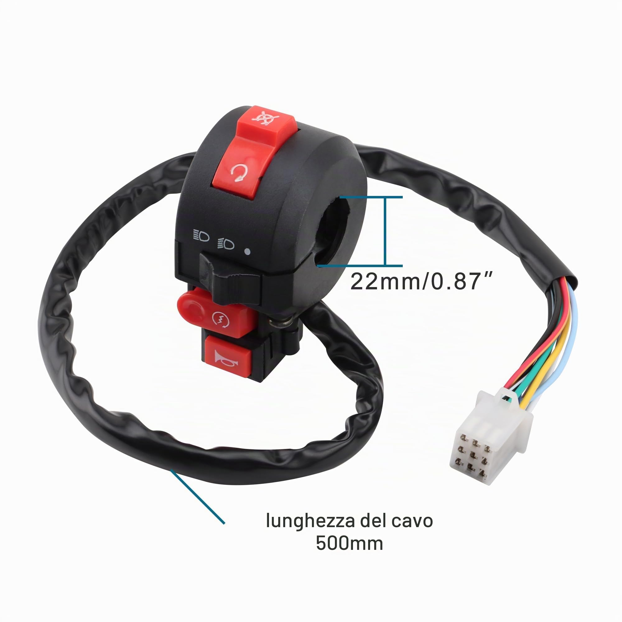 GOOFIT Moto 22mm 7/8 "ON off Controller Controllo Manubrio Faro Segnale Luce Pulsante Interruttore Montato con Clacson Sostituzione per ATV Dirt Bike Go Kart Scooter Pit Bike