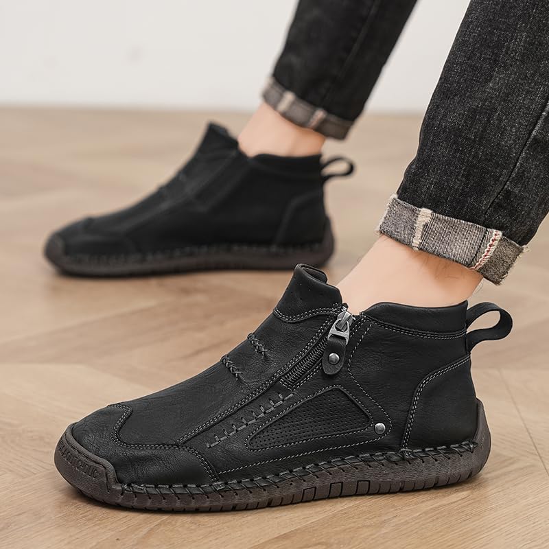 Mens Boots Casual Leather Shoes for Men Chelsea Loafers High Top Sneakers Men's Brown White Black Khaki Size