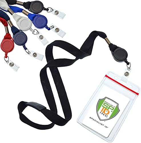 Paquete de 5 cordones con carrete retráctil y soporte vertical resellable para tarjetas de identificación de crucero, parques temáticos, viajes