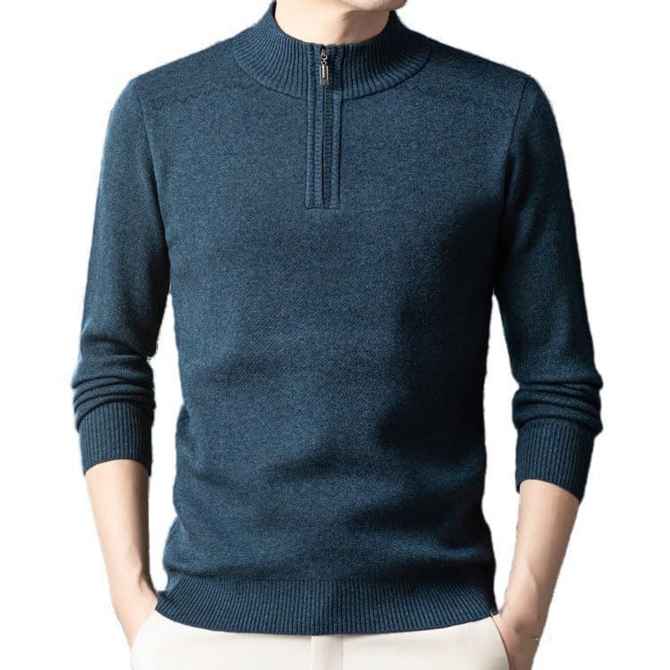 Long Sleeve Knitted Sweater Men's Autumn and Winter Stand Collar Thickened Warm Underwear Sweater