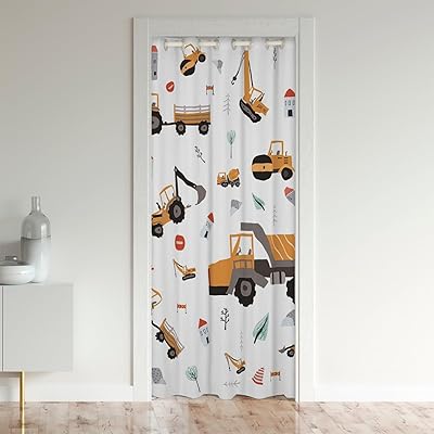 Excavator Door Curtain for Doorway Privacy Construction Vehicles Window Treatments Teens Adults Cartoon Car Closet Door Cover Curtain for Living Room Tractor Window Treatments White Room Decor