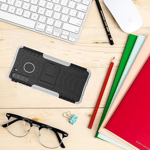 Miniatura 7 de Funda para Galaxy A21, con protector de pantalla HD, a prueba de golpes resistente funda protectora de doble capa híbrida con función atril para