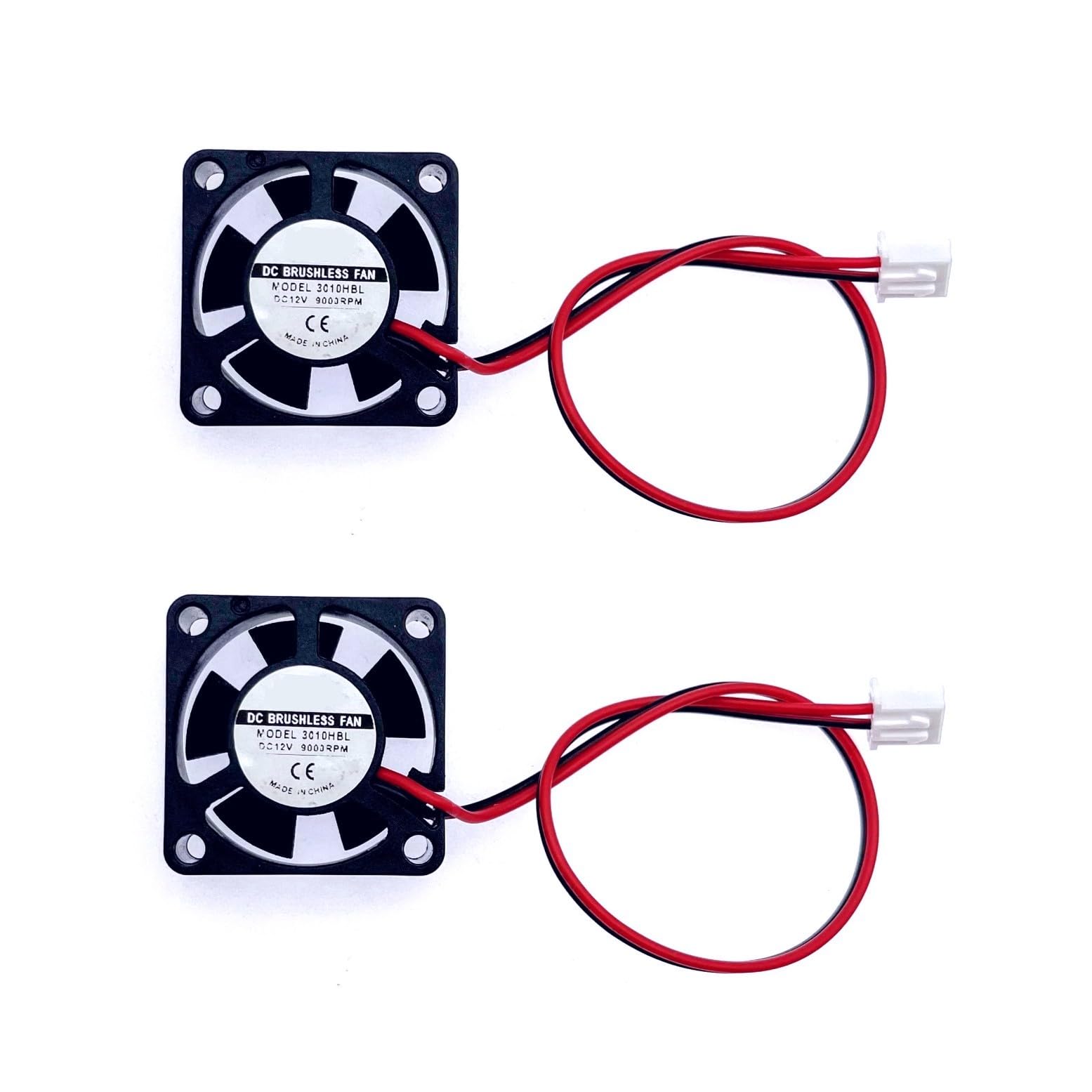 JZK 2pcs 30*30*10mm Quiet Cooling Fan 2 Pin DC 12V with Wires, 3010 30mm Small Silent Cooling Fan, Brushless DC Fan in