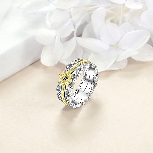 Miniatura 6 de VONALA Anillos de cruz para ansiedad de plata de ley 925 con girasolcruz para mujer anillos giratorios antiestrés anillos de estado de ánimo banda