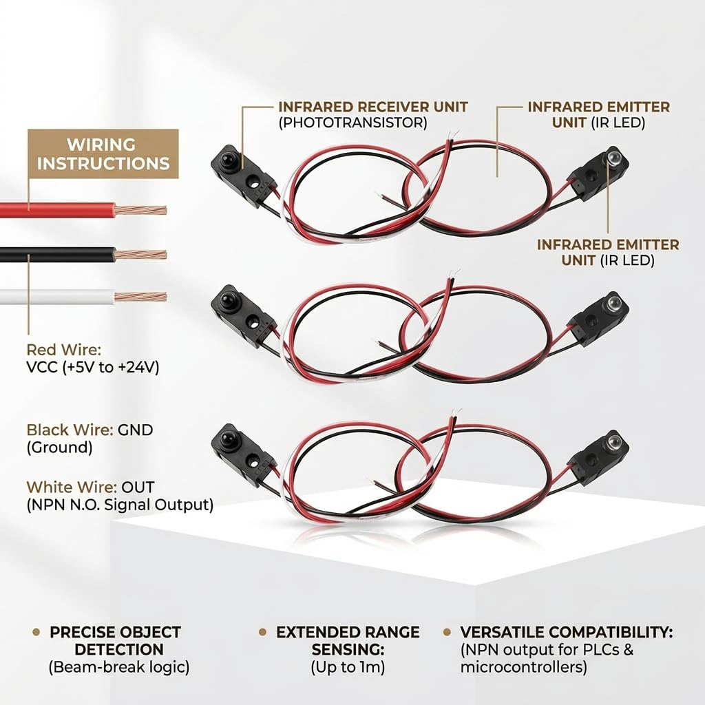 3 Pairs IR Break Beam Sensor Switch, 5MM LEDs Counting Module Split Through
