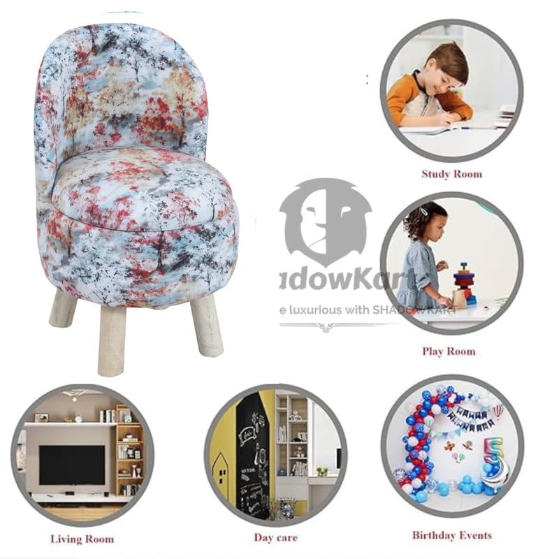 Image of Ottoman Kids pouffe Small Stool for Baby Chair Study Table Stool for Kids Room Baby Sofa Stepstool Children Cartoon Wooden Chair, 14x26 Inch, Multi
