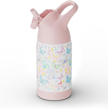 14oz Insulated Kid Water Bottle Leakproof, Carry Loop Handle, Double Wall Metal Water Bottle with Straw, BPA-free, Cold For 36 Hours, Stainless Steel Cup for Sports, Travel, School and Outdoors