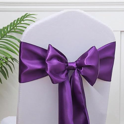 Vista 27 de Paquete de 50 bandas de satén para sillas de color azul bebé, lazos para sillas de boda, revelación de género, baby shower, fiesta, decoración