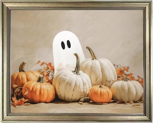 Fall Picture Wall Decor Vintage Framed Cute Ghost Pumpkin Wall Decor Paintings H