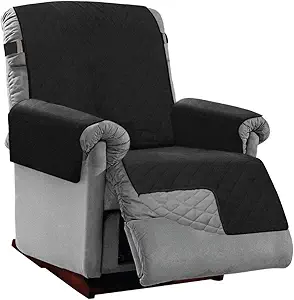 Sofa Shield Patented Recliner Slip Cover, Large Cushion Protector, Reversible Stain and Dog Tear Resistant Slipcover, Quilted Microfiber 28 Seat, Washable Covers for Dogs Pets Kids, Black Gray